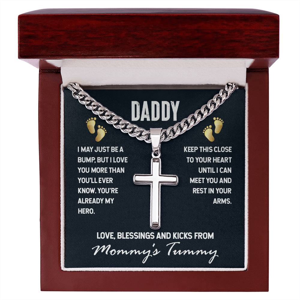Personalized Artisan Cross Necklace - For Daddy I May Just Be A Bump ShineOn Fulfillment