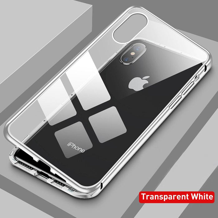 Magnetic Metal Double Sided Tempered Glass Phone Case For Iphone