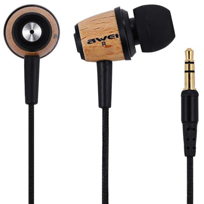 AWEI Q9 Wired Earphone In Ear Fone de ouvido Wooden Bass Earphone Stereo Auriculares Audifonos Nylon Weave Wire Headset Kulakl k