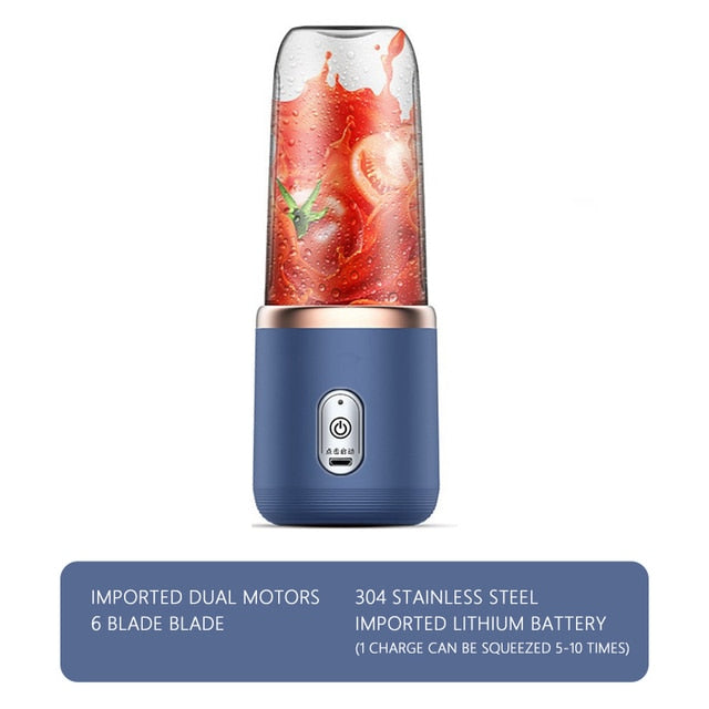 6 Blades Juicer Cup 400ML USB Smoothie Blender Cup Mini Charging Fruit Squeezer Food Mixer Ice Crusher Portable Wireless Juicers Johnny O's Goods