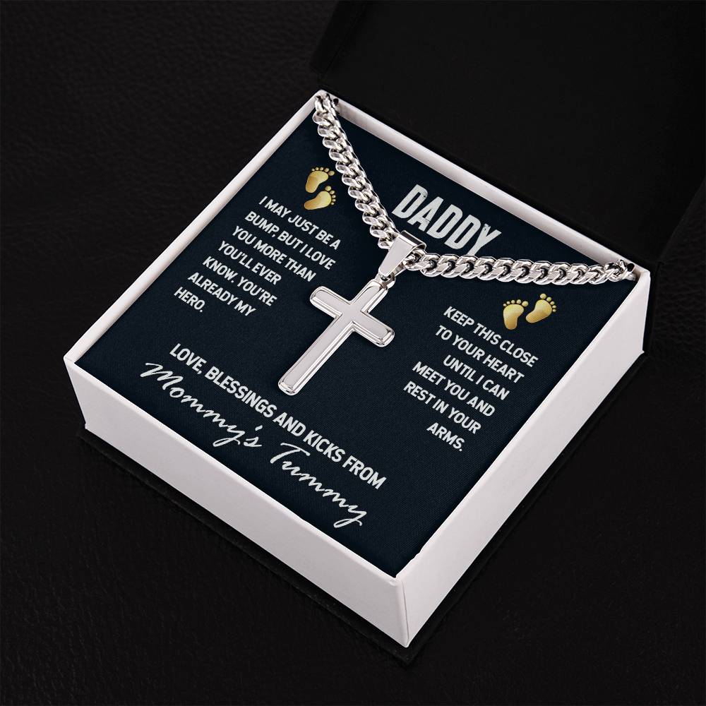 Personalized Artisan Cross Necklace - For Daddy I May Just Be A Bump ShineOn Fulfillment