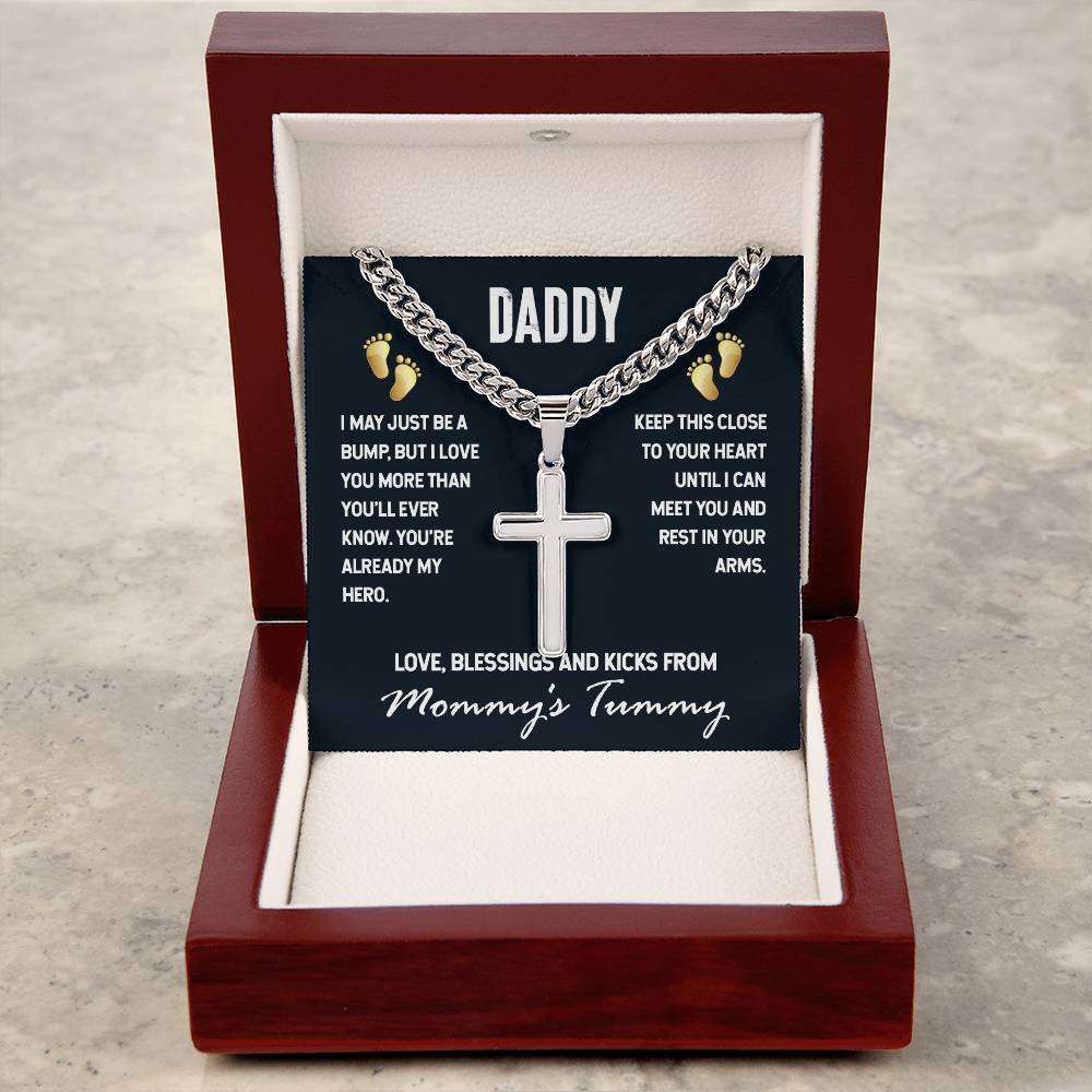 Personalized Artisan Cross Necklace - For Daddy I May Just Be A Bump ShineOn Fulfillment