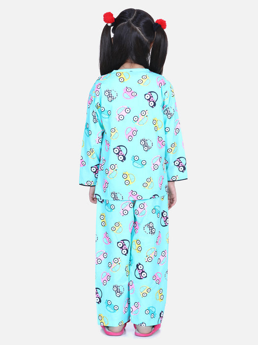 Girl Blue Cotton Printed Sleep Wear