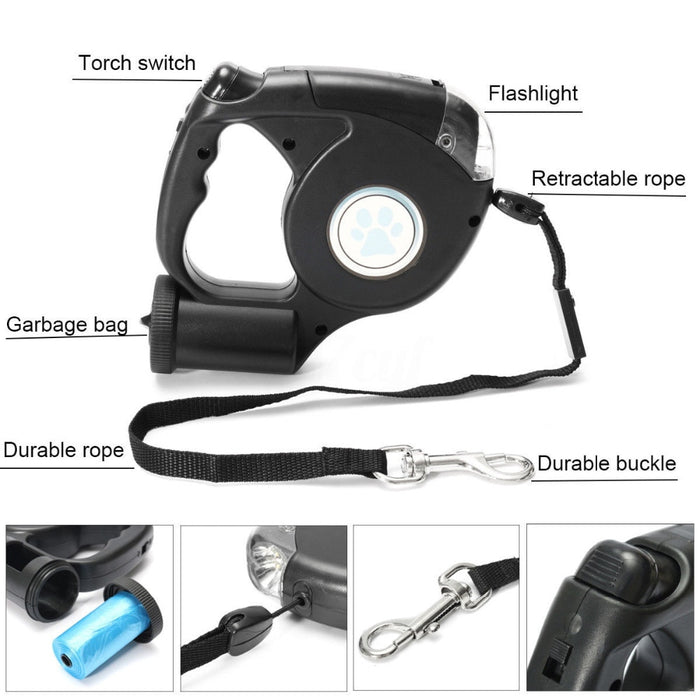 4.5M Retractable Dog Leash With Led Light And Garbage Bag