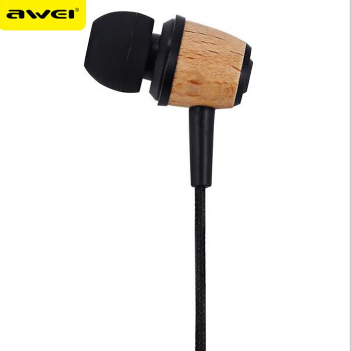 AWEI Q9 Wired Earphone In Ear Fone de ouvido Wooden Bass Earphone Stereo Auriculares Audifonos Nylon Weave Wire Headset Kulakl k