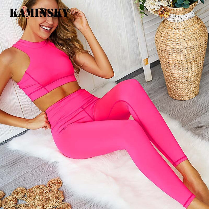 Kaminsky Two Piece Sets Women Zipper Top+High Waist Leggings Skinny Sports Tracksuit Women Clothes Patchwork Fitness Sports Wear
