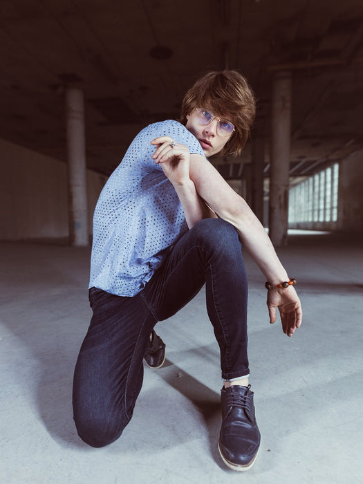Light Blue Button Down Half