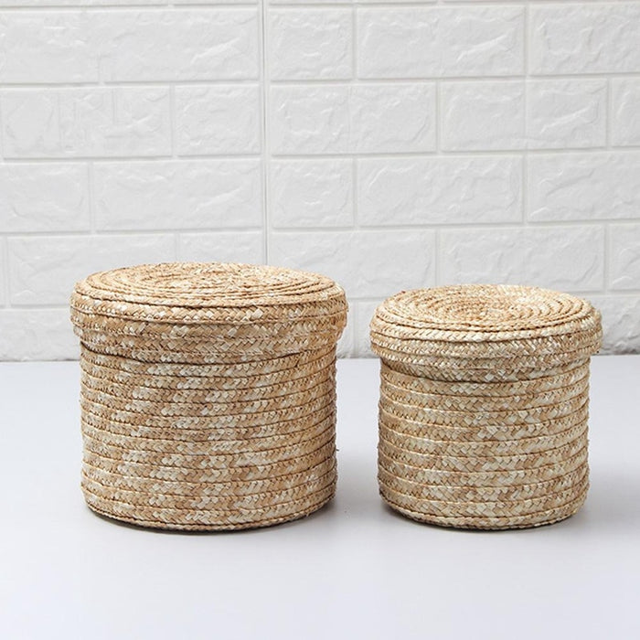 2 Pcs/Set Handmade Straw Woven Storage Baskets
