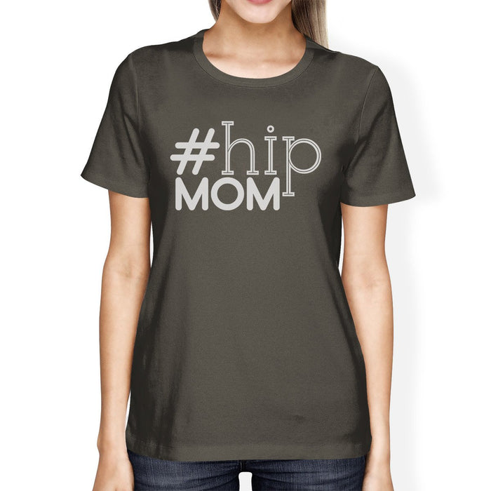 Hip Mom Womens Dark Grey Cute Graphic Cotton Tee For Young Moms