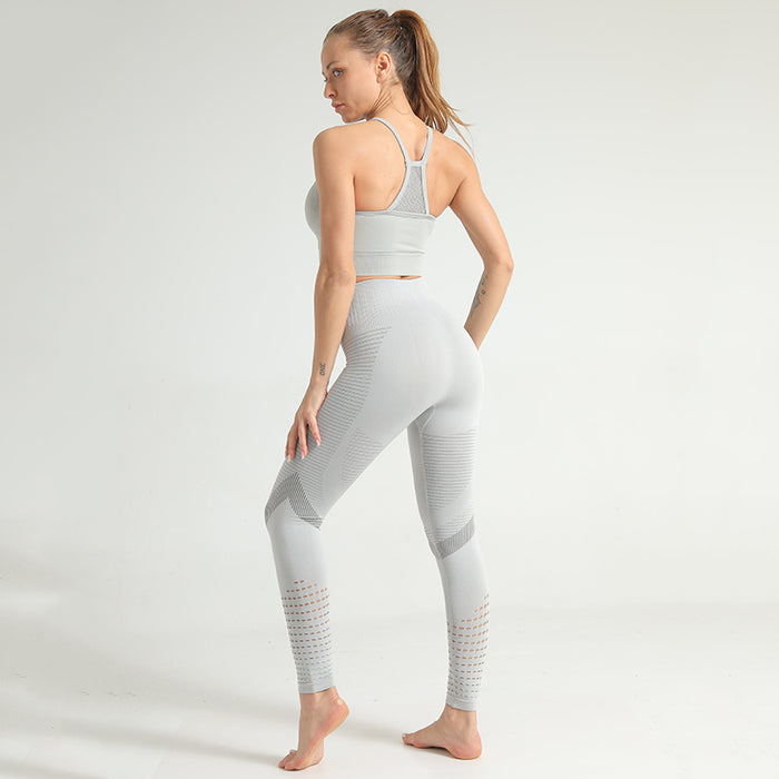 Summer Mesh Fitness Sets Sexy Solid Sleeveless Crop Tops Leggings Sets Seamless Slim Outfit Quick Dry Sports Suits Active Wear