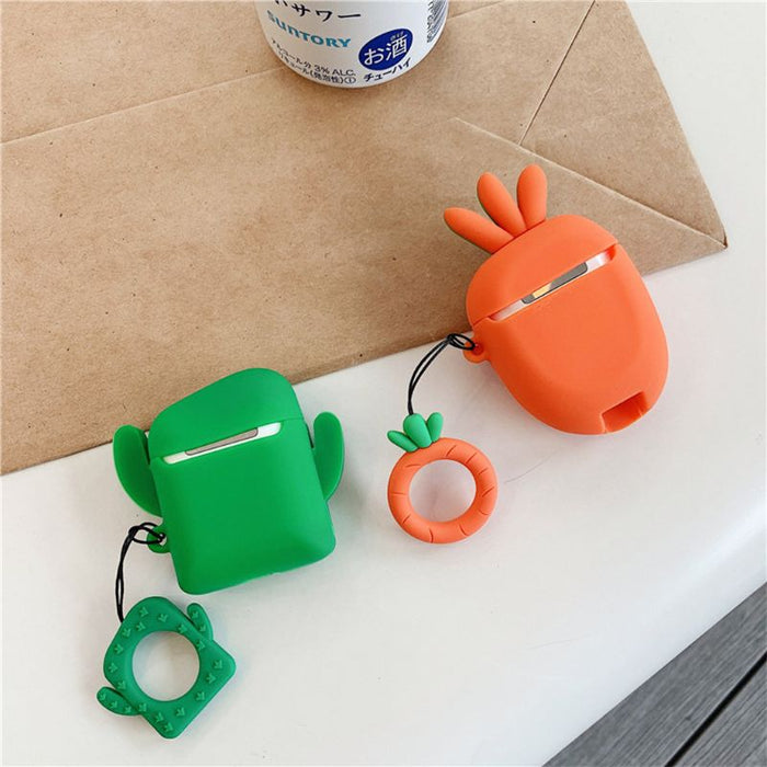 Cute Cactus Carrot Pattern Soft Silicone Protective Cover Shockproof Case Skin for Airpods