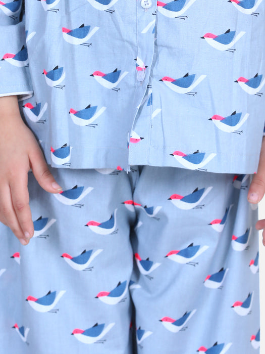 Girl Gray Cotton Printed Sleep Wear