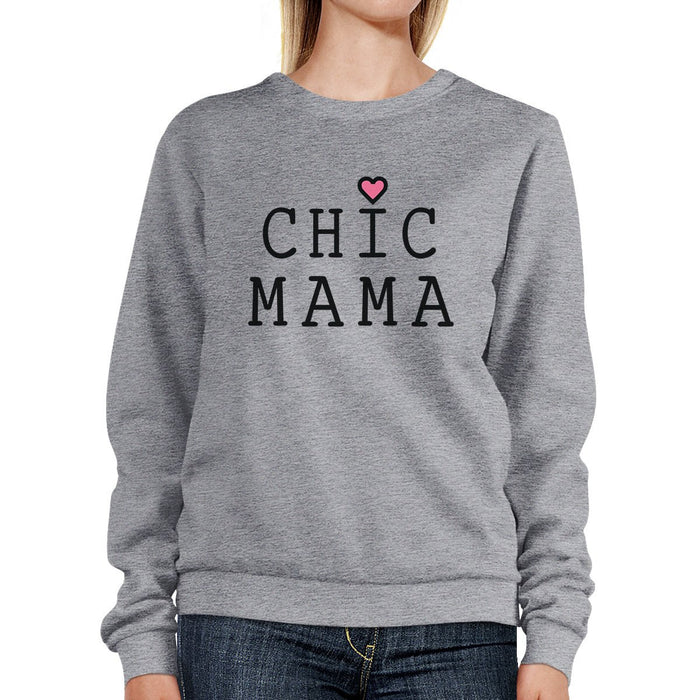Chic Mama Grey Unisex Sweatshirt Simple Graphic Top For Young Moms