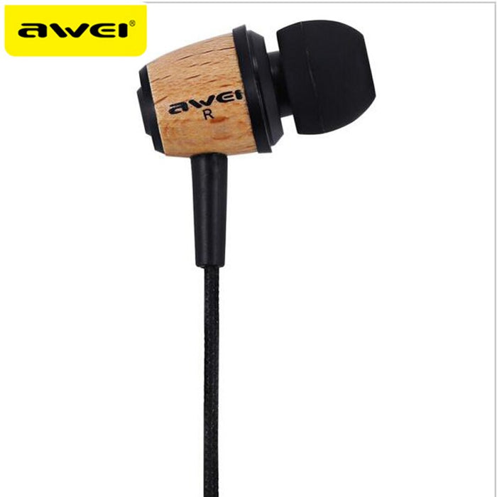 AWEI Q9 Wired Earphone In Ear Fone de ouvido Wooden Bass Earphone Stereo Auriculares Audifonos Nylon Weave Wire Headset Kulakl k