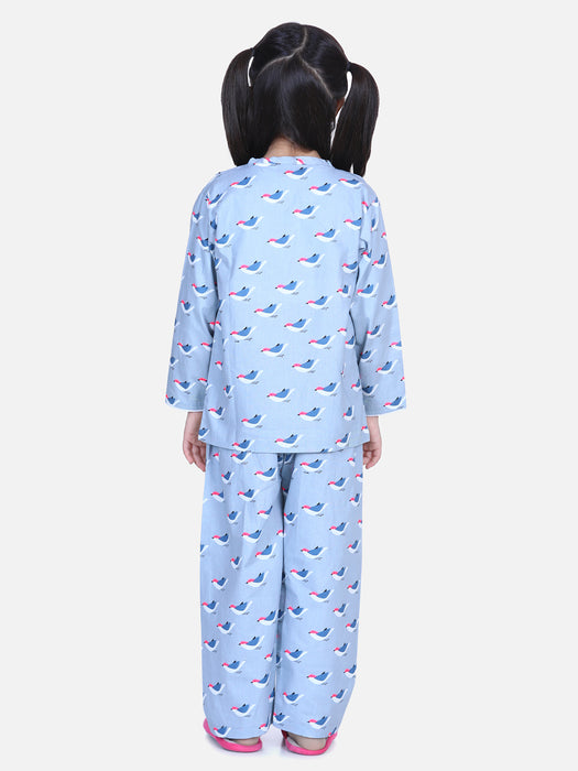 Girl Gray Cotton Printed Sleep Wear