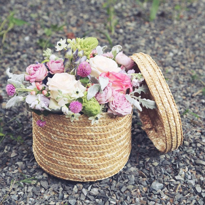 2 Pcs/Set Handmade Straw Woven Storage Baskets