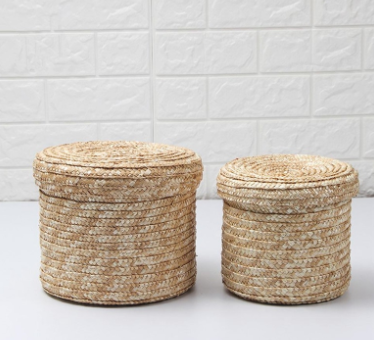 2 Pcs/Set Handmade Straw Woven Storage Baskets