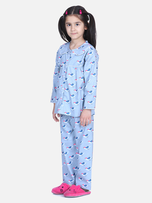 Girl Gray Cotton Printed Sleep Wear