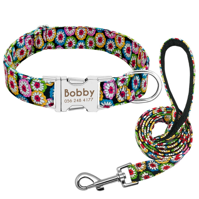 Dog Collar Custom Nylon Puppy Cat Dog Tag Collar Leash Pet Nameplate ID Collars Adjustable For Medium Large Dogs