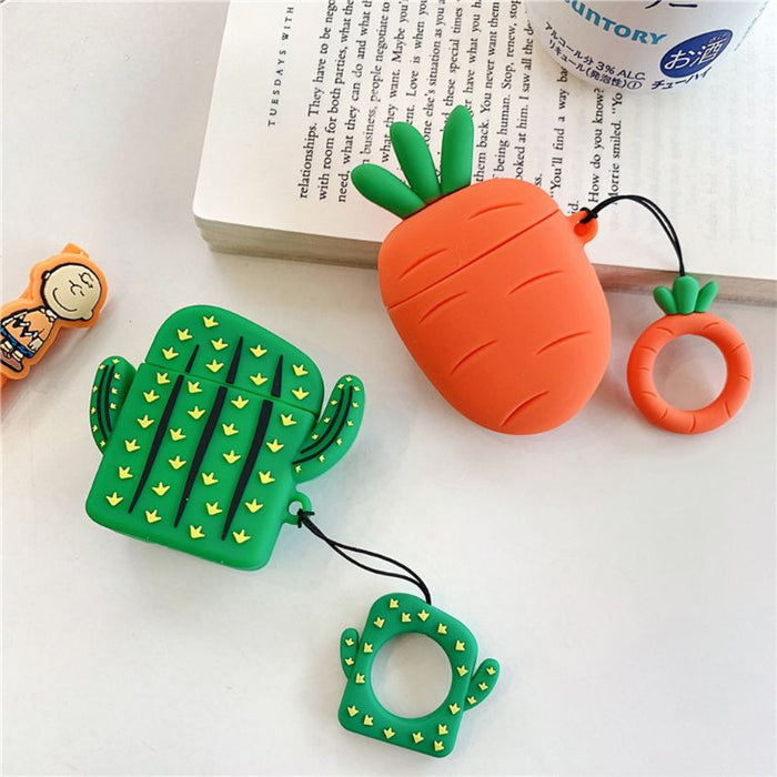 Cute Cactus Carrot Pattern Soft Silicone Protective Cover Shockproof Case Skin for Airpods