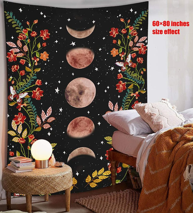 Psychedelic Floral Moon Phase Tapestry Wall Hanging