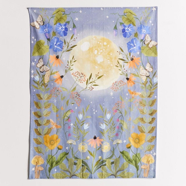 Psychedelic Floral Moon Phase Tapestry Wall Hanging